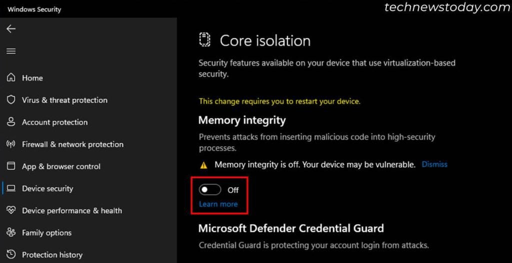 VT-x Is Disabled in the BIOS? Here’s How to Enable it 8 memory-integrity-core-isolation-details-disable