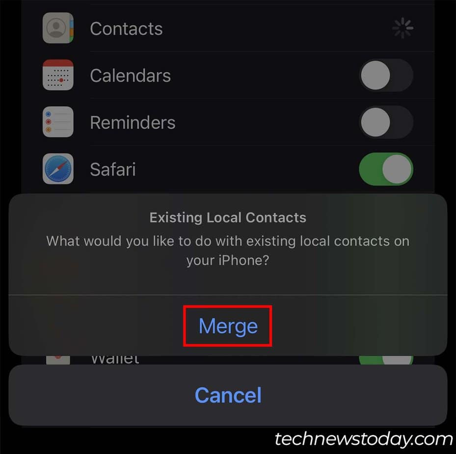 merge existing local contacts