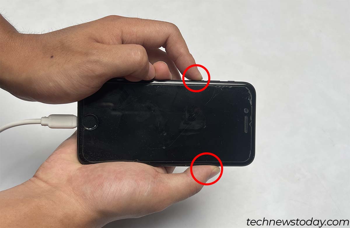 press and hold volume down and power button
