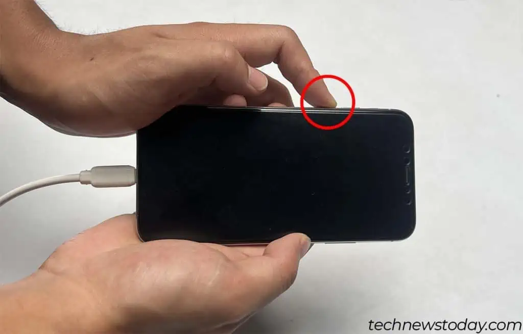 Fixed: iPhone Attempting Data Recovery 2 press-volume-down-button-2-1024x655