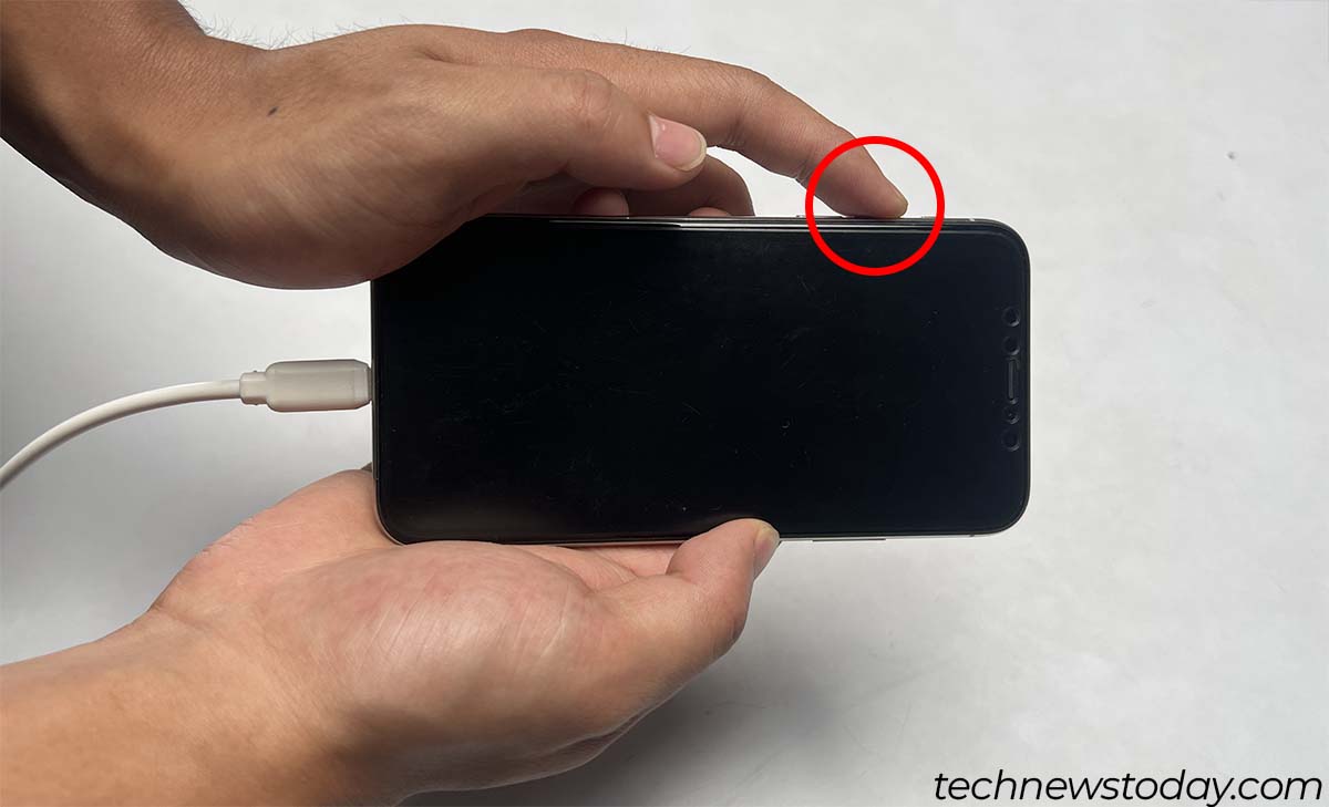 press volume up button