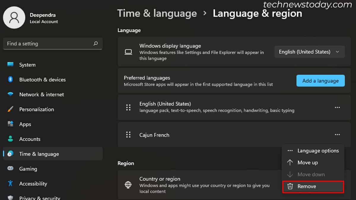 remove-cajun-french-language