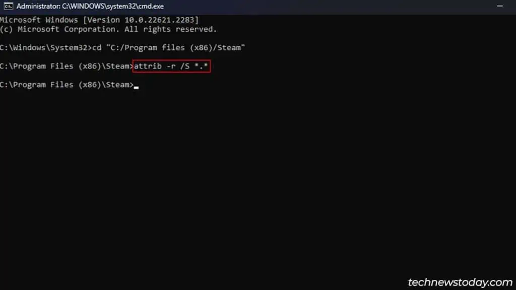 Steam Not Enough Disk Space? Here are 7 Fixes You Can Try 12 running-command-to-change-permission-1024x576