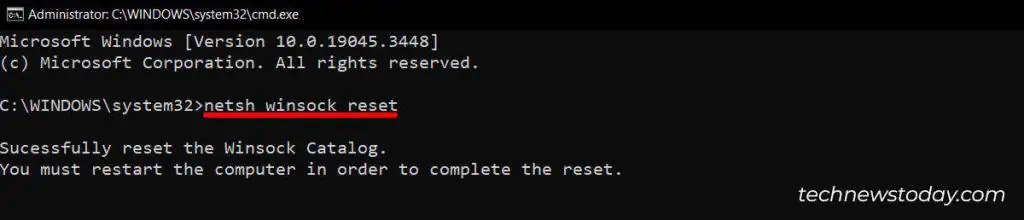What is Modern Setup Host? Why it's Causing High CPU Usage 9 running-netsh-winsock-reset-1-1024x220