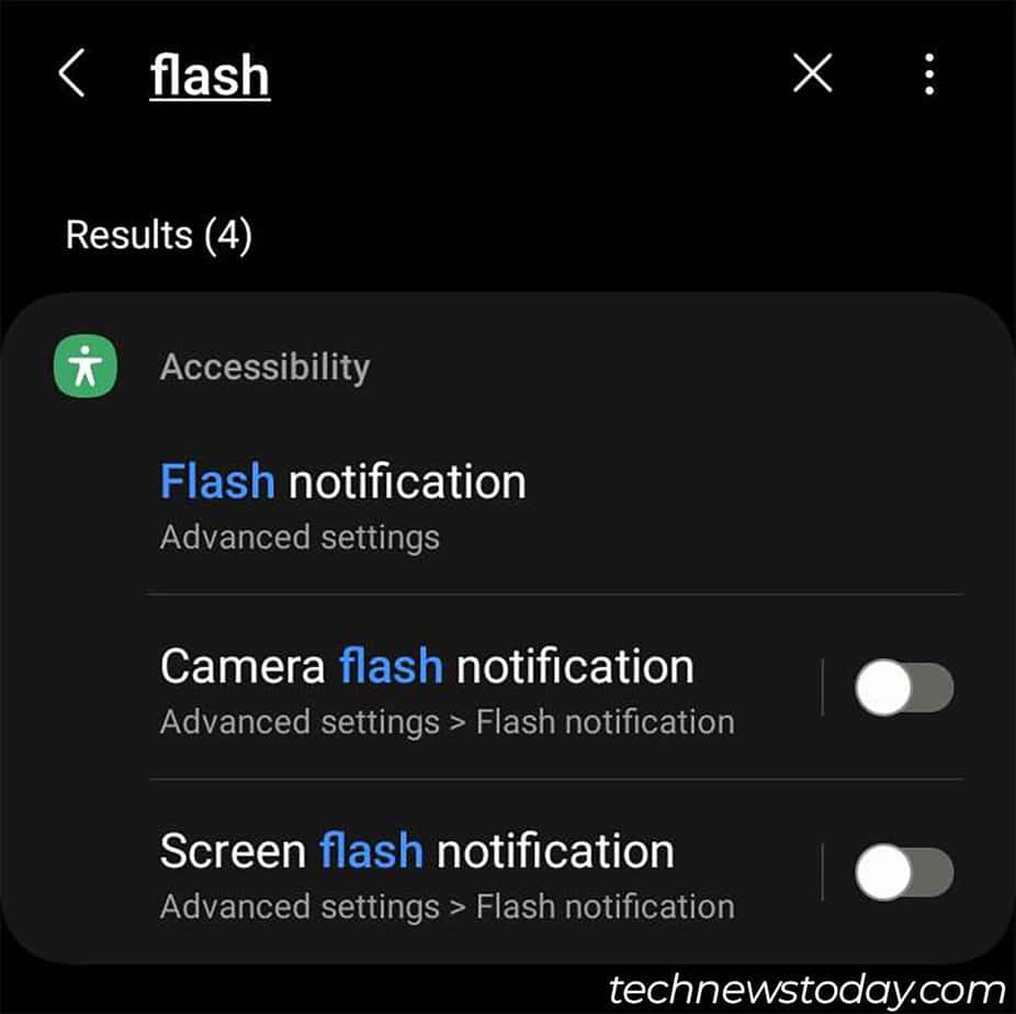 search for flash notification