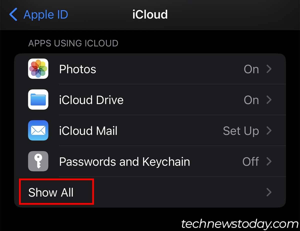 show all apps using icloud