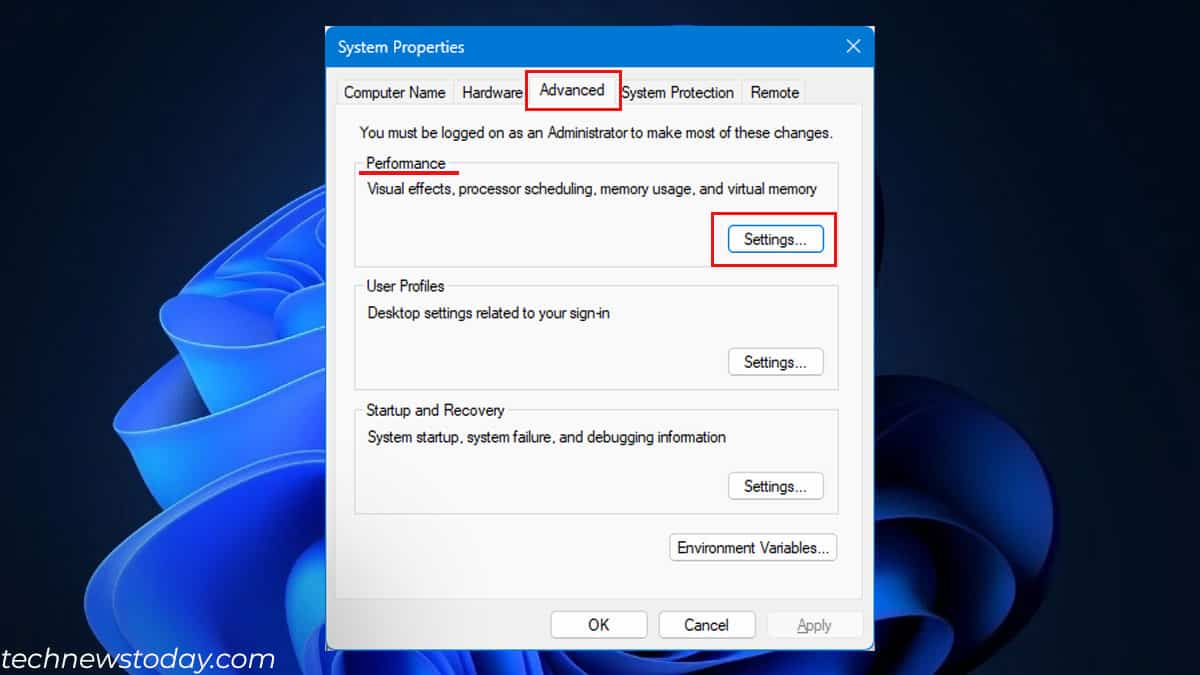 system properties performance settings