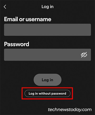 tap on Log in without password