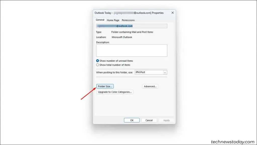 How to Recover Deleted Folder in Outlook 9 tap-on-folder-size-1024x576