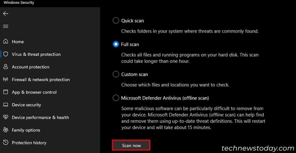 Why Is My Windows 11 Slow? How to Fix It 8 windows-security-virus-and-threat-protection-full-scan-scan-now