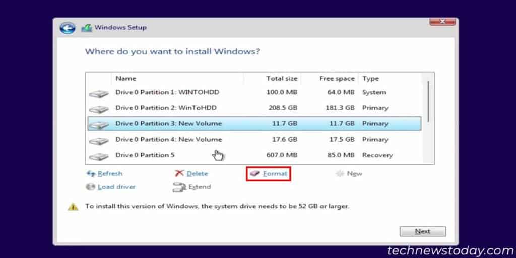 How to Format Hard Drive from BIOS 9 windows-setup-format-partition