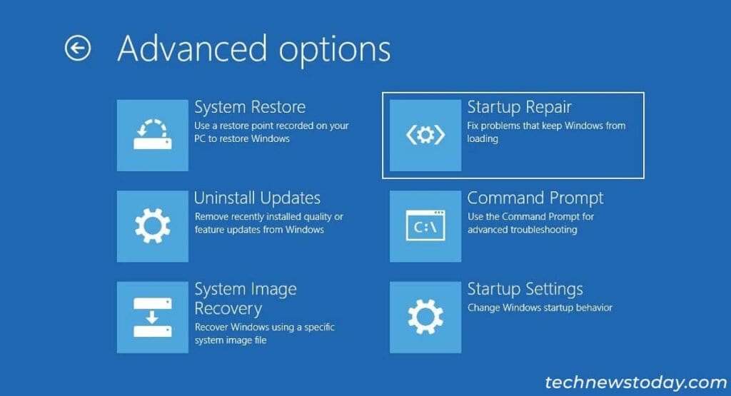 Windows Stuck in Scanning and Repairing Drive Screen? 4 Easy Fixes 7 advanced-options-startup-repair