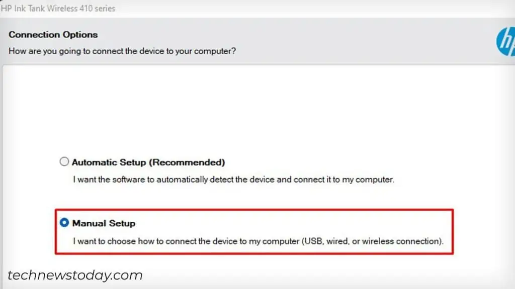 How to Connect HP Printer to Wi-Fi? 15 choose-manual-setup-while-installing-hp-printer-1024x576