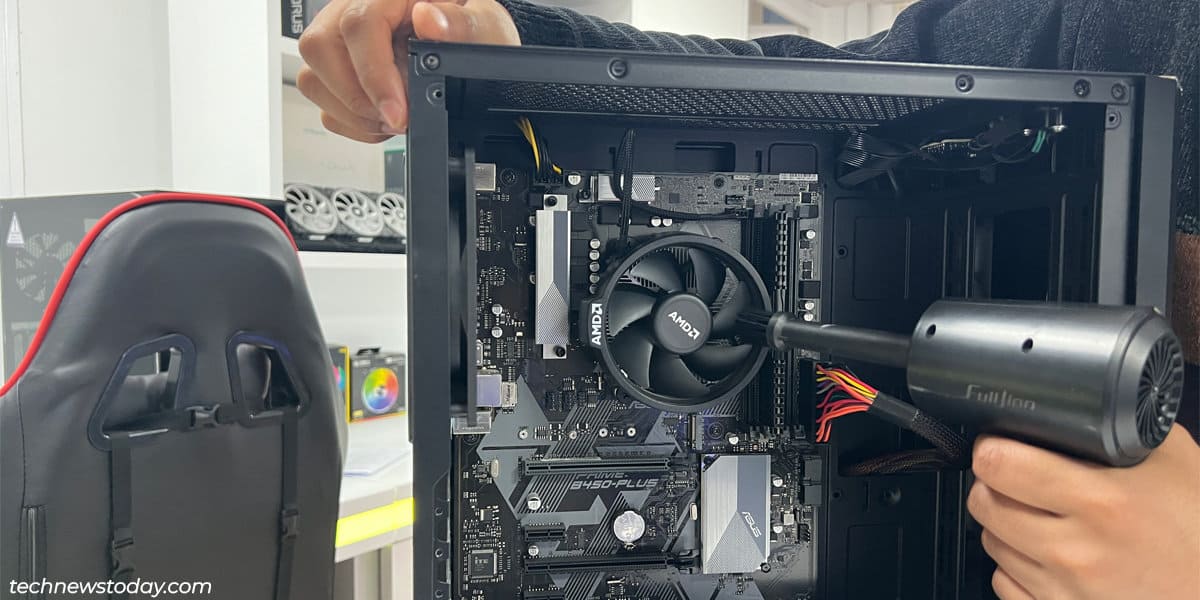 clean cpu fan with blower