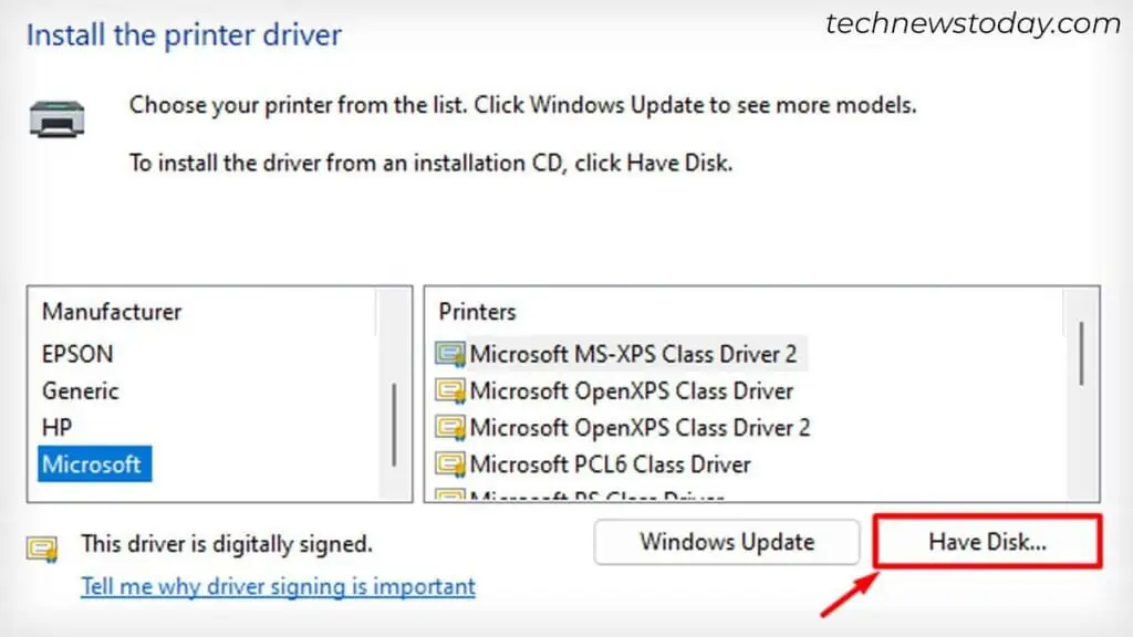 How To Fix “Windows Cannot Connect To The Printer” Error 16 click-the-have-disk-button-1024x576