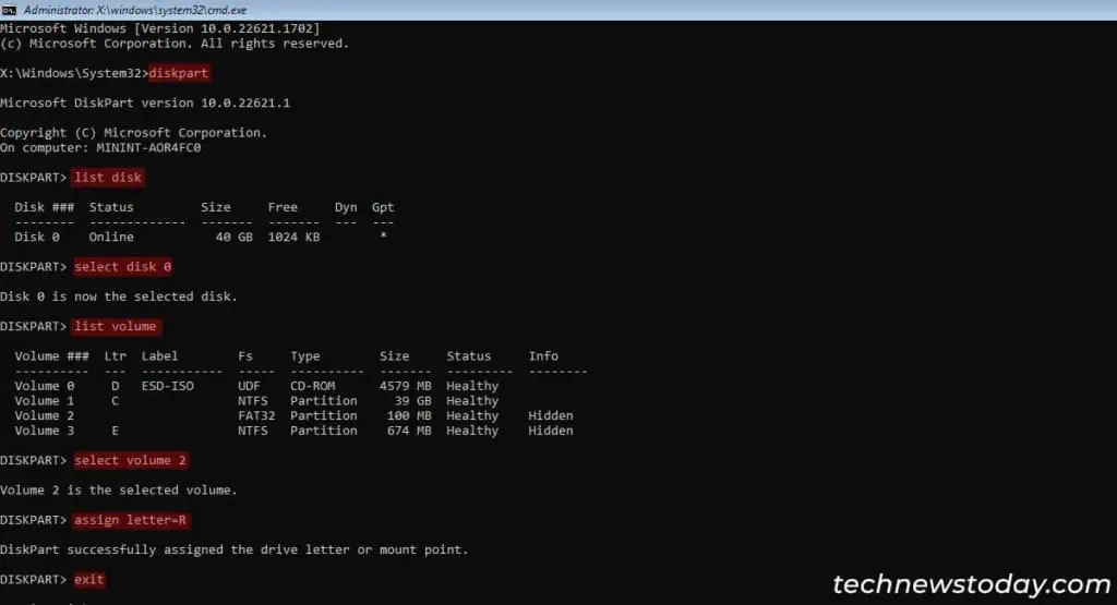 diskpart-list-disk-select-disk-list-volume-select-volume-assign-letter-r-exit-1024x555