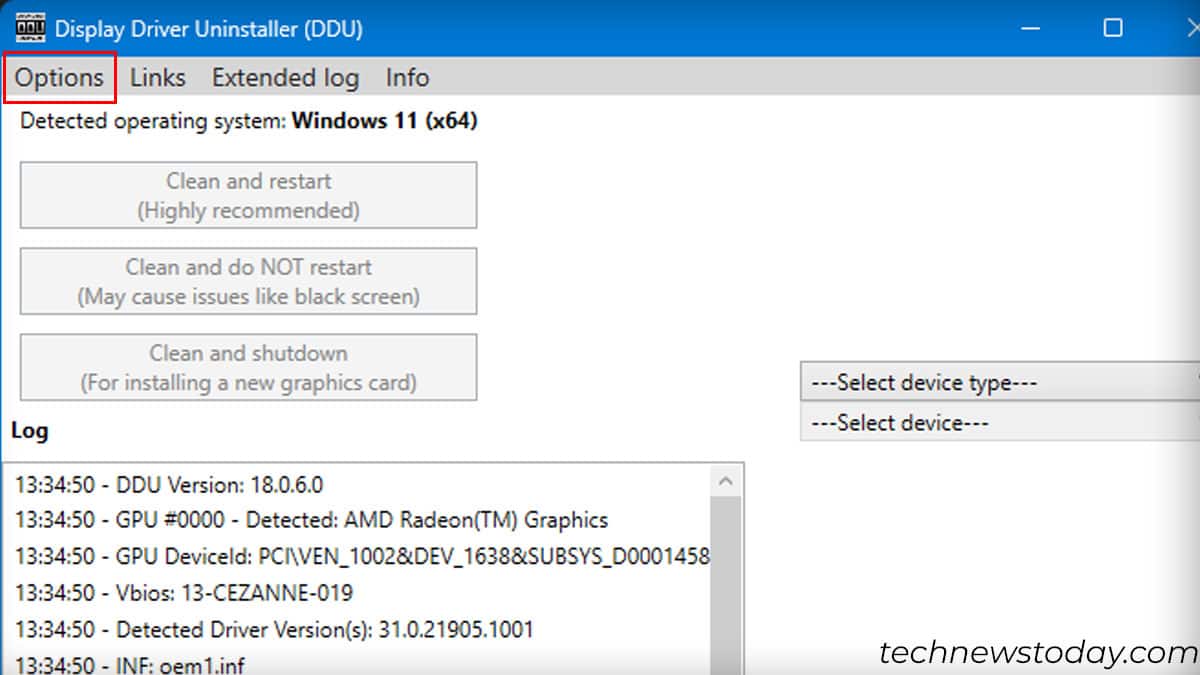 display driver uninstaller options
