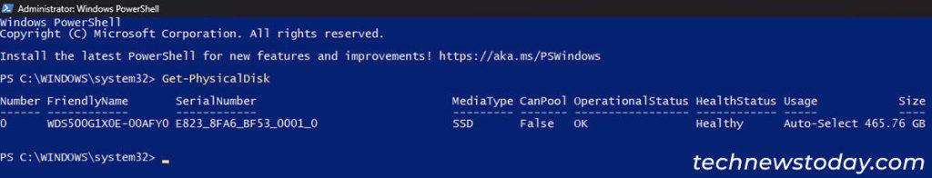 powershell-obtener-disco-físico-ssd