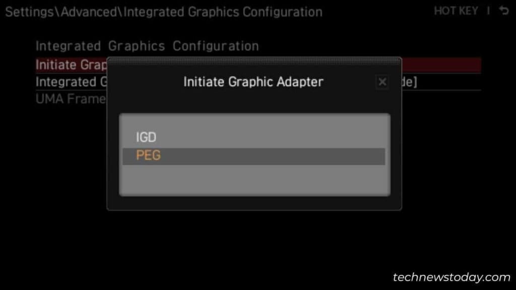 setting graphic adapter to external graphics in msi