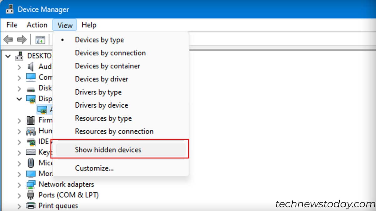show hidden devices device manager