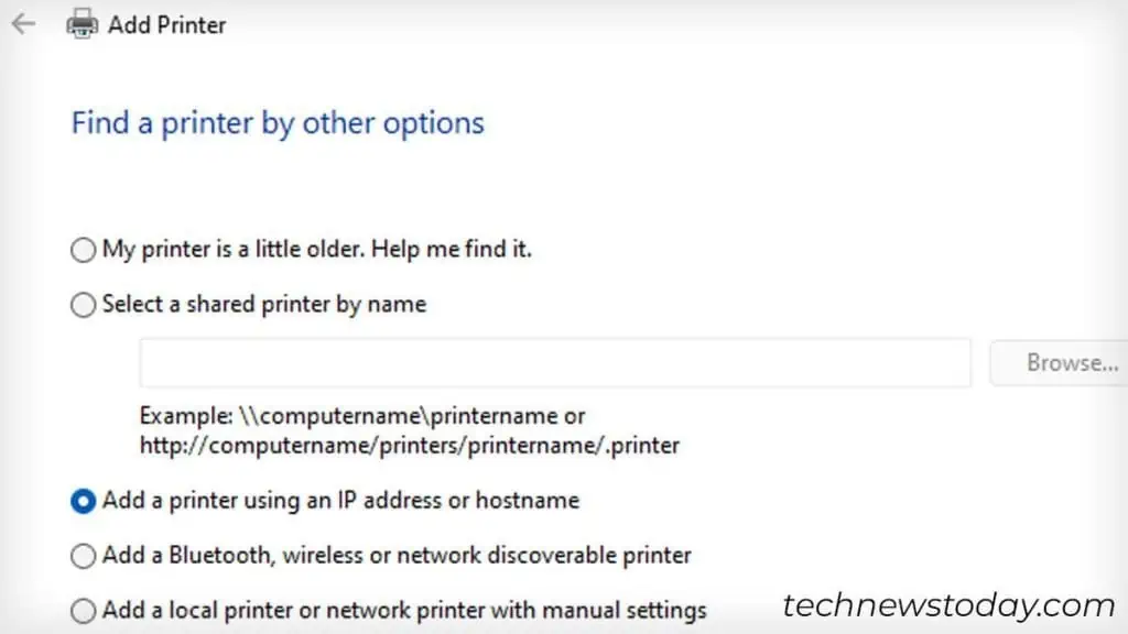 Why is My HP Printer Offline? 7 Ways to Fix It 21 add-printer-using-ip-option-1024x576