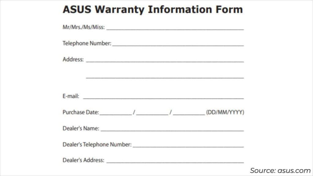 asus warranty form to claim it