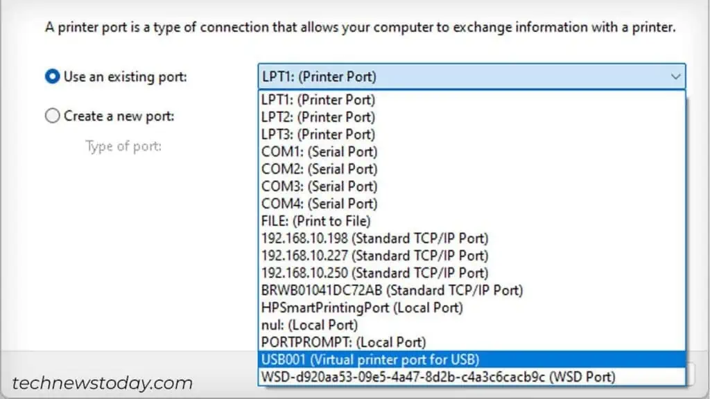 Canon Printer is Not Responding? Here’s How to Fix It 16 choosing-port-for-a-printer-3-1024x576