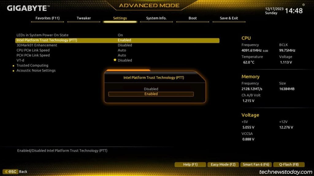 Intel Platform Trust Technology On Or Off How To Enable TPM On A Gigabyte Motherboard