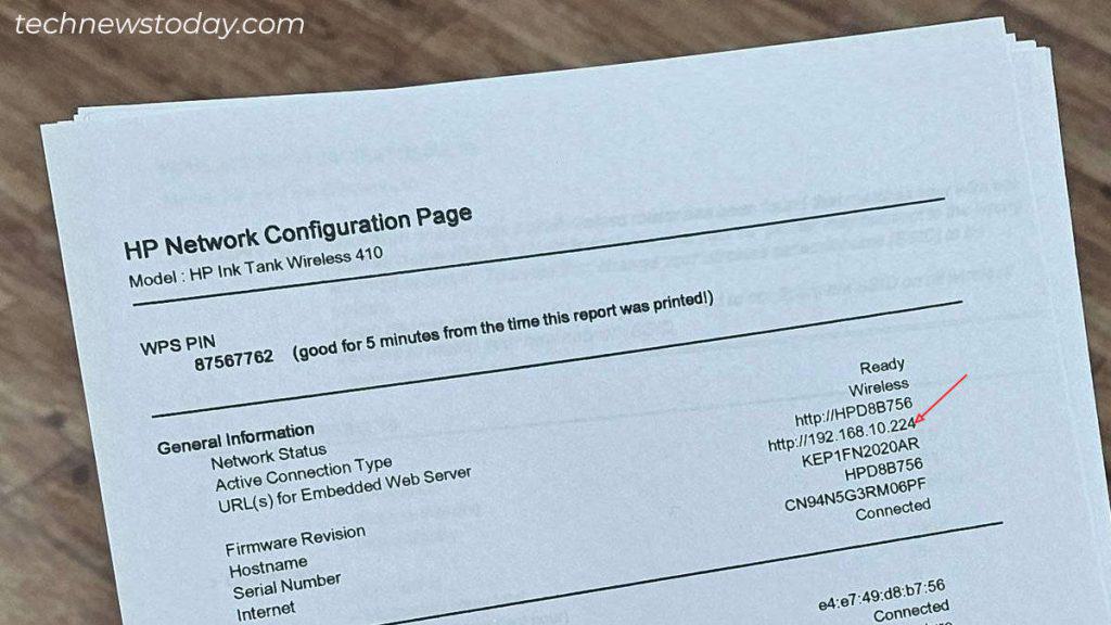 5 Ways to Fix Computer Cannot Find Wireless Printer 9 ip-address-of-hp-printer-in-network-configuration-page