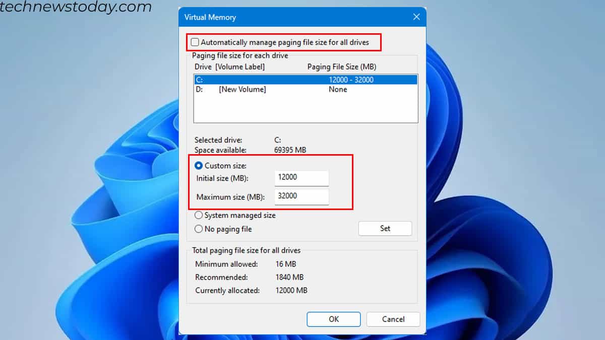 manage page file size computer low on memory