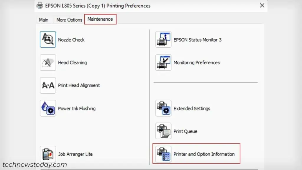 Epson Printer is Offline on PC? Here's How to Fix It 17 printer-and-option-information-in-epson-printer-1024x576