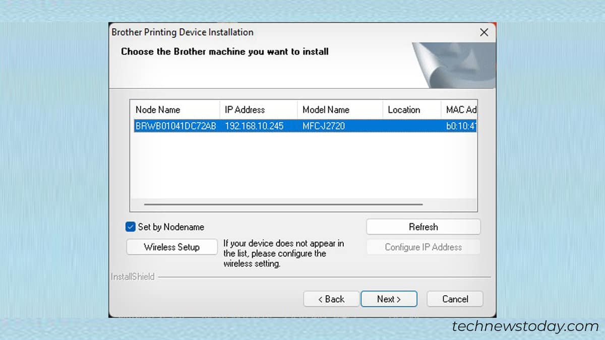 select-brother-printer-during-driver-installation