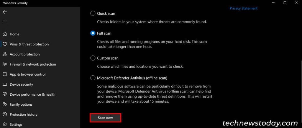 Why is My SSD Slow? How to Speed It Up 5 windows-security-virus-and-threat-protection-full-scan-now