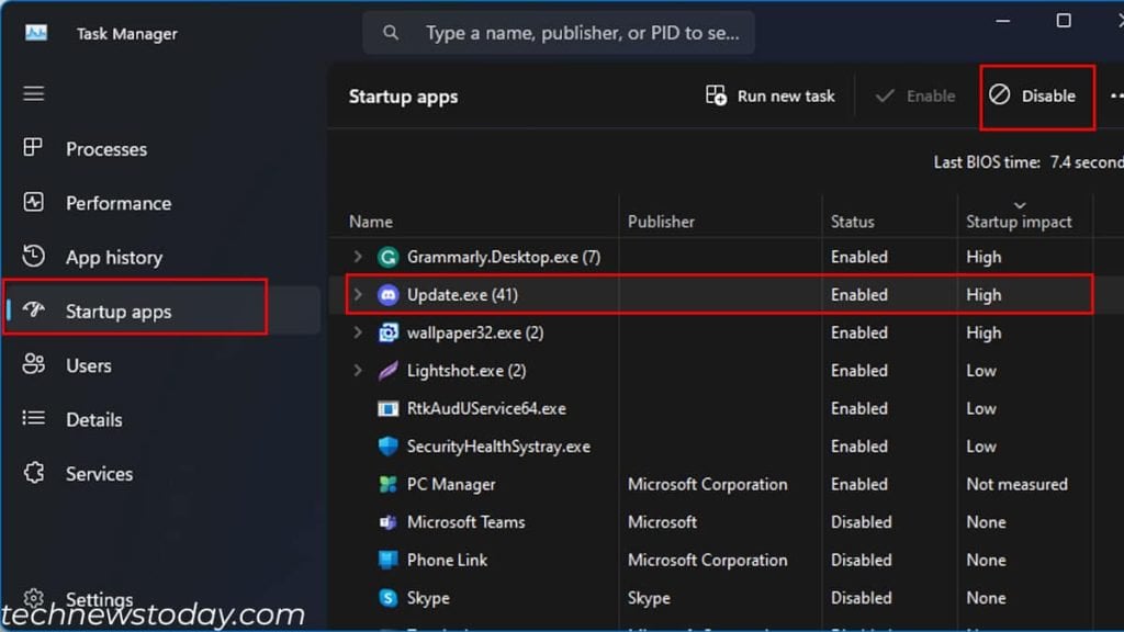 disable startup apps lower ram usage