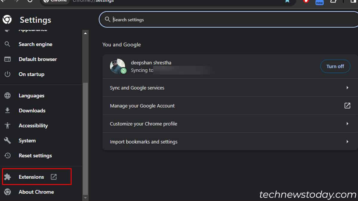 Chrome'da uzantıyı aç