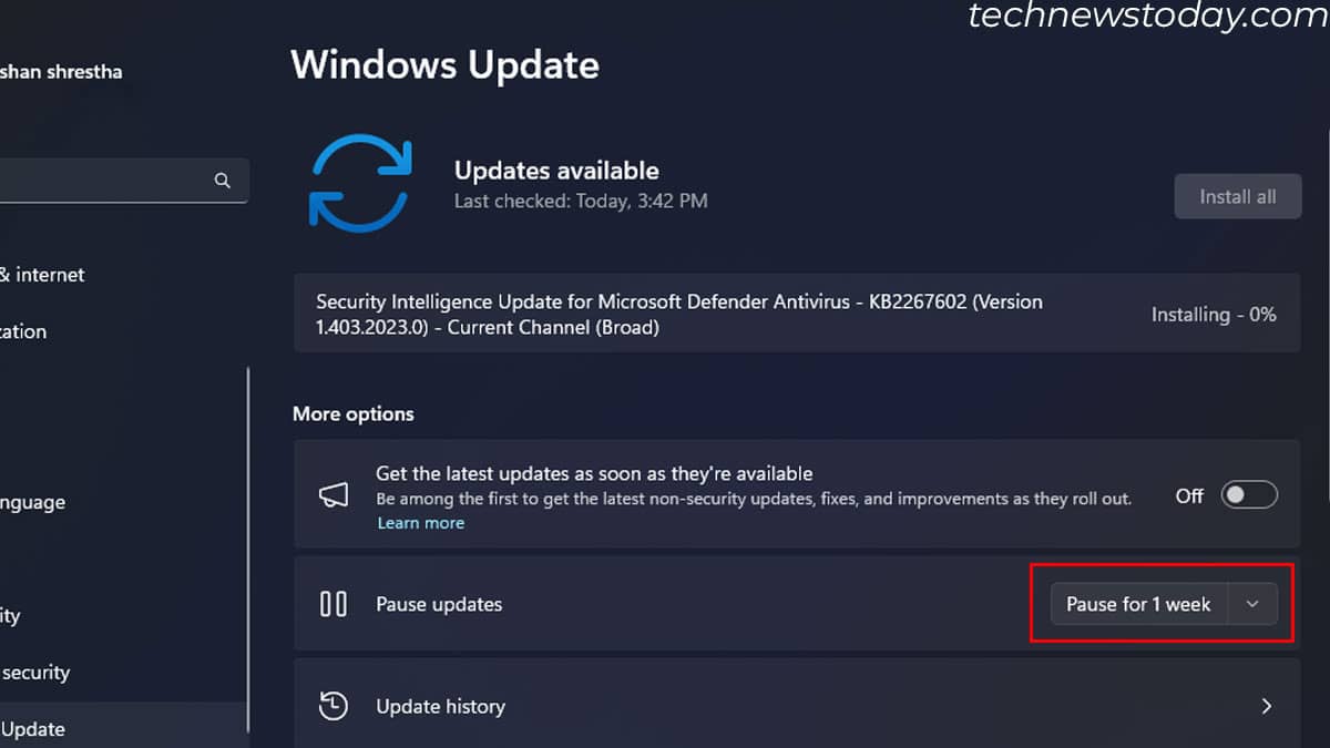Windows güncellemesini duraklat