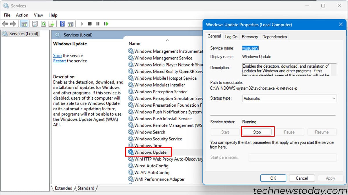 Windows güncelleme hizmetini durdur