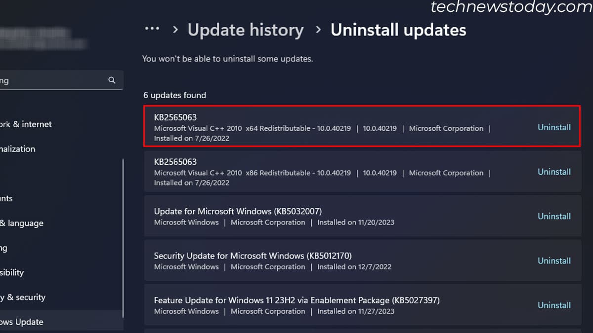uninstall latest windwos update driver cannot load