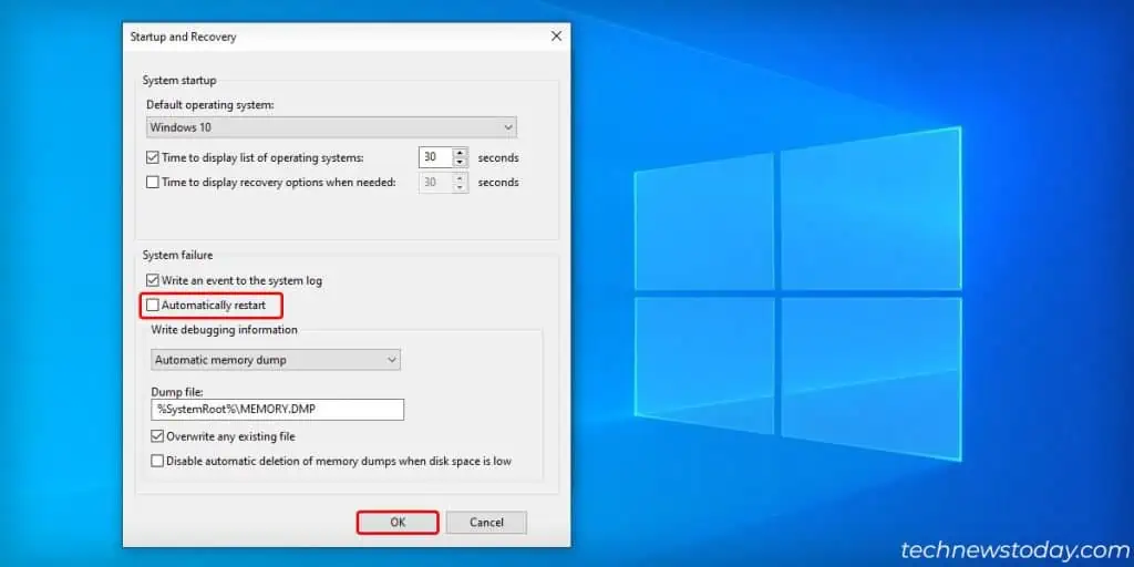 How to Fix When Windows Restarts After Shutdown 8 Disable-Automatically-Restart-Startup-and-Recovery-1024x512