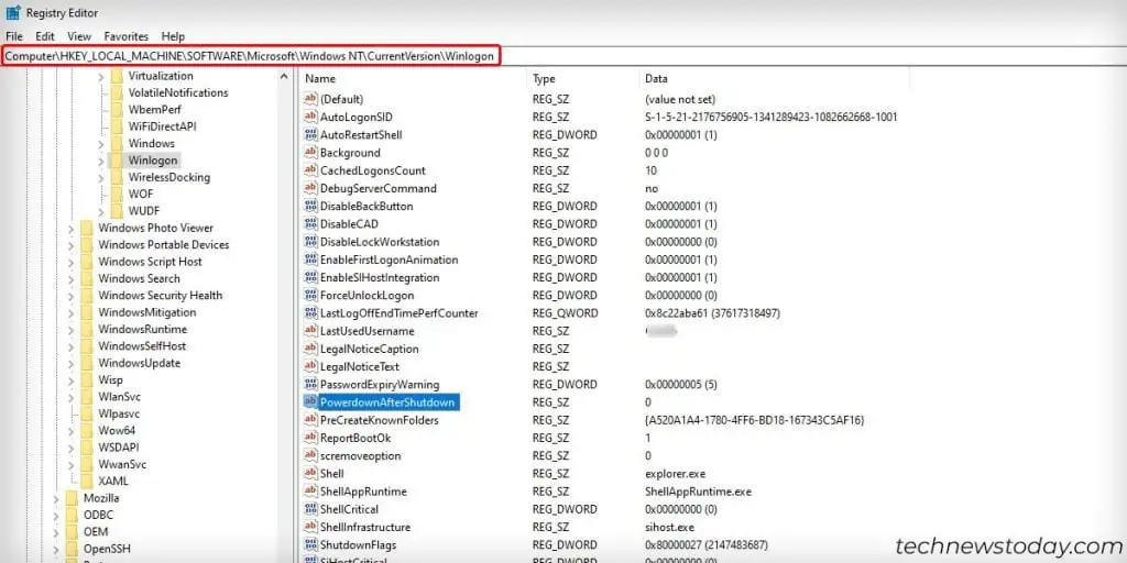 How to Fix When Windows Restarts After Shutdown 10 Locate-the-Winlogon-Registry-Editor-1024x512