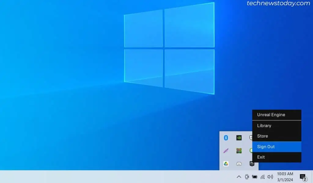How to Appear Offline on Epic Games Launcher (Quick and Easy) 4 Sign-out-of-epic-launcher-from-Taskbar-Notification-Area-1-1024x600