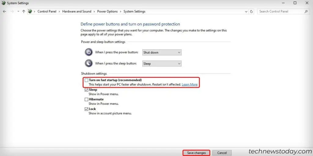 How to Fix When Windows Restarts After Shutdown 5 Turn-off-Fast-Startup-and-Save-changes-1024x512